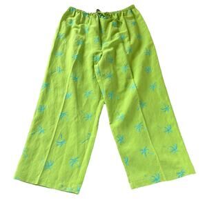 Dress Barn Women’s Silk Linen Blend Lime Green Palm Trees Capri Pants Size Large
